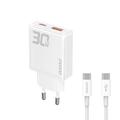 Dudao A30EUT 30W GaN-vægoplader med USB-C-kabel - hvid