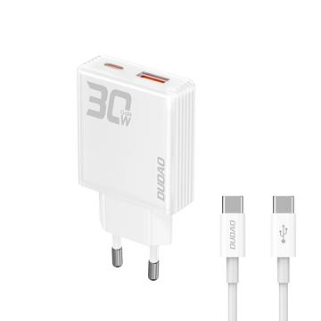 Dudao A30EUT 30W GaN-vægoplader med USB-C-kabel - hvid