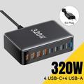 Essager 320W GaN Multi-Port Desktop oplader - 4x USB-A & 4x Type-C Ports, EU-stik - Sort