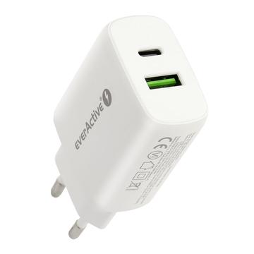 EverActive SC-370Q 25W vægoplader - USB-A, USB-C - Hvid