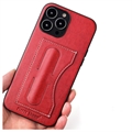 Fierre Shann iPhone 14 Pro Max Belagt Cover med Kortholder og Kickstand - Rød