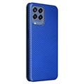 Samsung Galaxy M33 Flip Cover - Karbonfiber - Blå