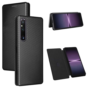 Sony Xperia 1 V Flip Cover - Karbonfiber - Sort