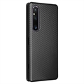 Sony Xperia 1 V Flip Cover - Karbonfiber - Sort