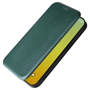 iPhone 15 Flip Cover - Karbonfiber - Grøn