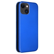 iPhone 15 Plus Flip Cover - Karbonfiber - Blå