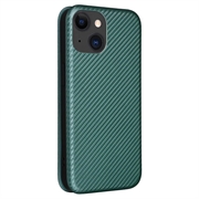 iPhone 15 Plus Flip Cover - Karbonfiber - Grøn