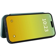 iPhone 15 Plus Flip Cover - Karbonfiber - Grøn