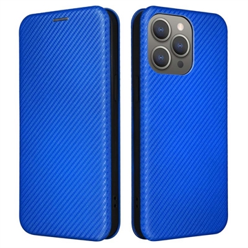 iPhone 15 Pro Max Flip Cover - Karbonfiber - Blå
