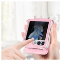 Samsung Galaxy Z Flip5 Floral Print Cover med Rem - Pink