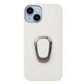 iPhone 14 Læder Belagt Cover med Ring Holder - Hvid