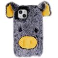 Fluffy Plush iPhone 14 Plus Hybrid Cover - Grå Gris