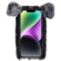 Fluffy Plush iPhone 14 Plus Hybrid Cover - Grå Gris