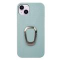 iPhone 14 Plus Læder Belagt Cover med Ring Holder - Cyan