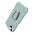 iPhone 14 Plus Læder Belagt Cover med Ring Holder - Cyan