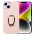 iPhone 14 Plus Læder Belagt Cover med Ring Holder - Pink