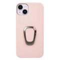 iPhone 14 Plus Læder Belagt Cover med Ring Holder - Pink