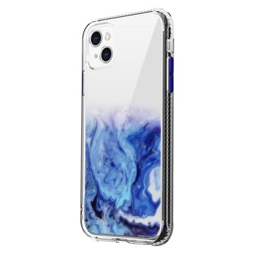 Marble Pattern iPhone 14 Plus Hyrbid Cover - Mørkeblå