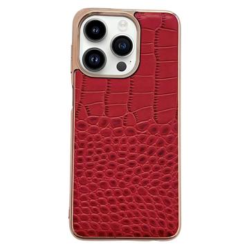 Krokodille Series iPhone 14 Pro Læder Dækket Cover - Rød