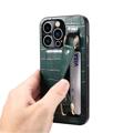 iPhone 14 Pro Belagt Cover med Håndrem og Kortholder - Krokodille - Grøn