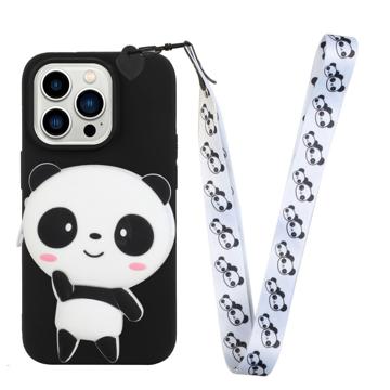 Cartoon Design iPhone 14 Pro Max TPU Cover med Lynlåslomme - Panda