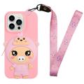 Cartoon Design iPhone 14 Pro Max TPU Cover med Lynlåslomme - Svin