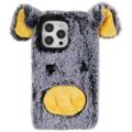 Fluffy Plush iPhone 14 Pro Hybrid Cover - Grå Gris