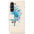 Glam Series Samsung Galaxy S21 FE 5G Pung Cover - Blomstrede Træ / Blå