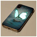 iPhone X / iPhone XS Silikone Cover der Lyser i Mørket - Sommerfugl