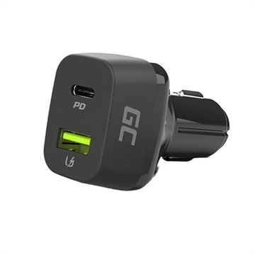 Green Cell 48W biloplader med USB-C Power Delivery og USB-A Quick Charge 3.0 - hurtig opladning til smartphones og tablets