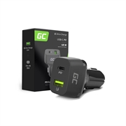 Green Cell 48W biloplader med USB-C Power Delivery og USB-A Quick Charge 3.0 - hurtig opladning til smartphones og tablets