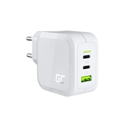 Green Cell GC PowerGaN 65W-oplader - 2x USB-C strømforsyning og 1x USB-A, Quick Charge 3.0-kompatibel - Hvid