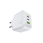 Green Cell GC PowerGaN 65W-oplader - 2x USB-C strømforsyning og 1x USB-A, Quick Charge 3.0-kompatibel - Hvid