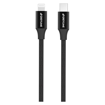 GreyLime 18W Flettet USB-C / Lightning Kabel - MFi-Certificeret - 1m - Sort