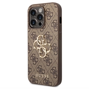 iPhone 15 Pro Guess 4G Big Metal Logo Hybrid Cover - Brun