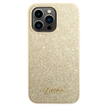 Guess Glitter Flakes Metal Logo iPhone 14 Pro Hybrid Cover - Guld