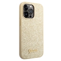 Guess Glitter Flakes Metal Logo iPhone 14 Pro Hybrid Cover - Guld