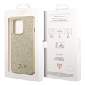 Guess Glitter Flakes Metal Logo iPhone 14 Pro Hybrid Cover - Guld