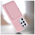 Samsung Galaxy S21 Ultra 5G Hybrid Cover med Spejl og Kortholder - Pink