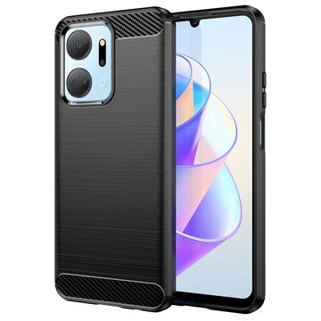 Honor X7a Børstet TPU Cover - Karbonfiber - Sort