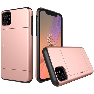 iPhone 11 Hybrid Cover med Glidende Kortslot - Rødguld