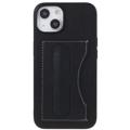 iPhone 14 Plus Belagt Cover med Kortholder og Kickstand - Sort