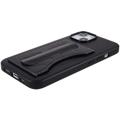 iPhone 14 Plus Belagt Cover med Kortholder og Kickstand - Sort