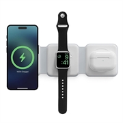 Ksix 3-i-1 foldbar trådløs oplader 15W - iPhone, Apple Watch, AirPods - Hvid