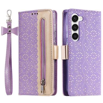 Lace Pattern Samsung Galaxy S23 5G Pung Cover - Lilla