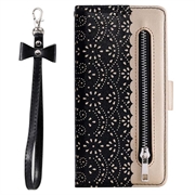 iPhone 16 Lace Pattern Etui med Pung - Sort