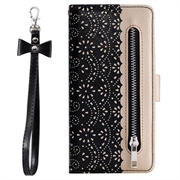 iPhone 16 Pro Lace Pattern Etui med Pung - Sort