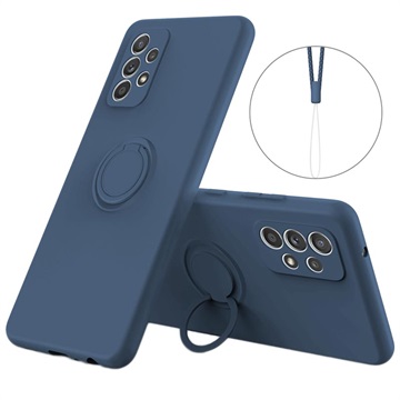 Samsung Galaxy A33 5G Liquid Silikone Cover med Ring Holder - Blå