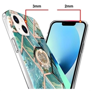 iPhone 15 Plus Marble Pattern IMD TPU Cover med Ring Holder - Grøn