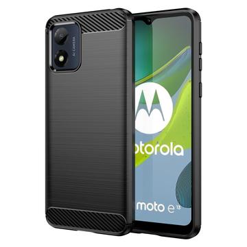 Motorola Moto E13 Børstet TPU Cover - Karbonfiber - Sort